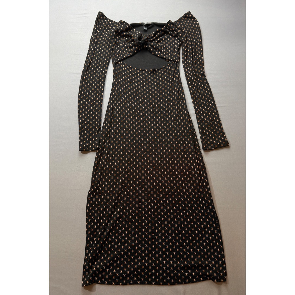 Black Gold Geometric‎ Print Cutout Long Sleeve Maxi Dress Size Small